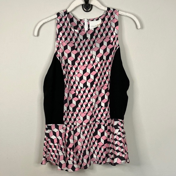 Line & Dot silk geometric print peplum top - Picture 2 of 8